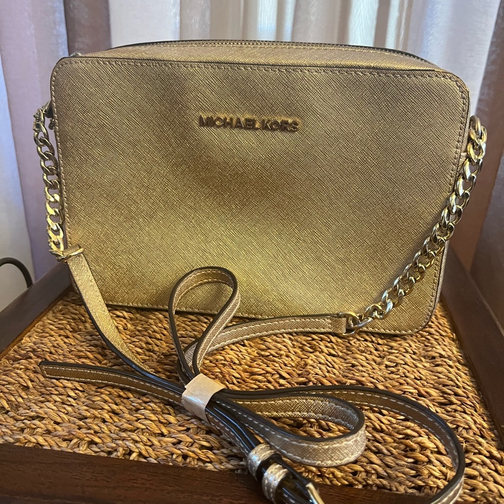 SOLD! Michael Kors gold with gold hardware crossbody bag